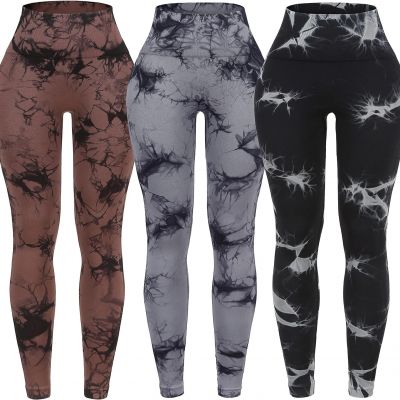 3 Pack Tie Dye Seamless High Waisted Workout Leggings for Women Scrunch Butt Lif
